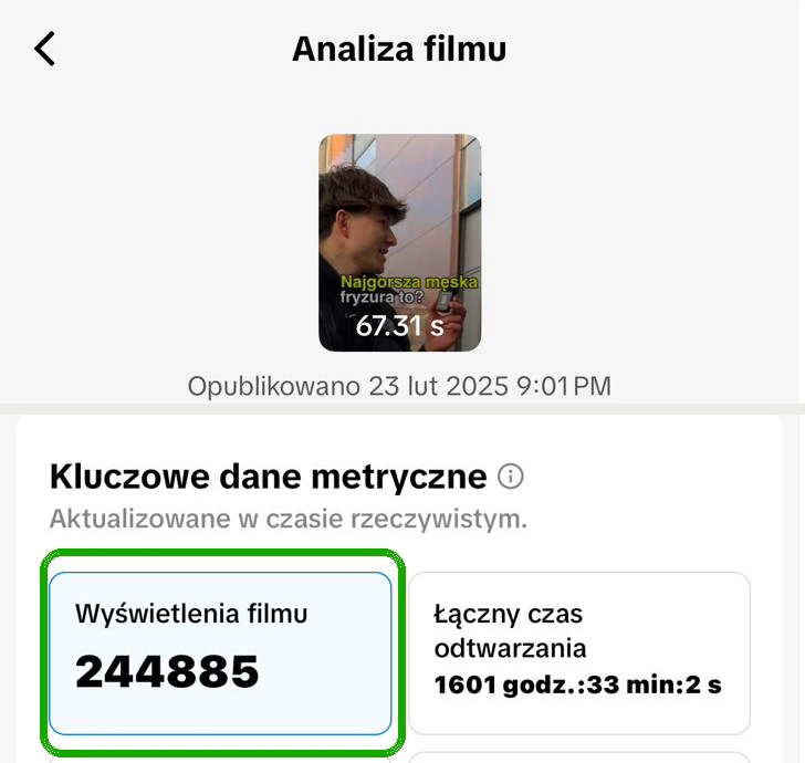 TikTok video analytics showing 244,885 views.
