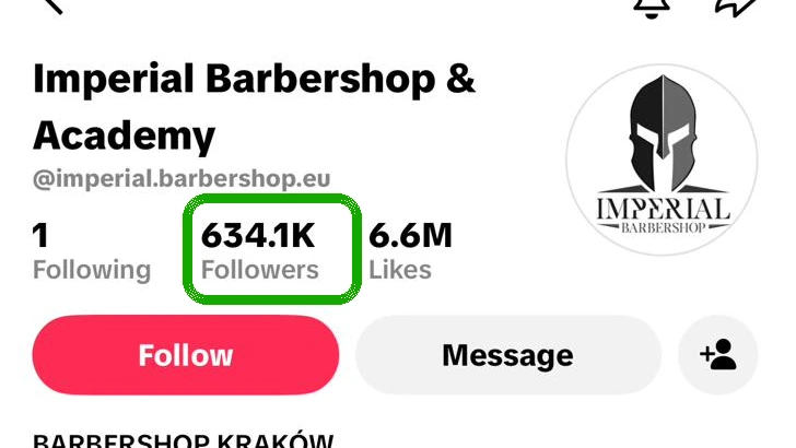 Imperial Barbershop TikTok profile screenshot from 2026.